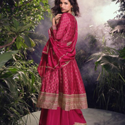 Graceful in Pink Viscose Jacquard Silk Embroidered Set with Palazzo Dupatta_2
