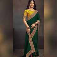 Green Saree Swarovski Sequin Blooming Work with Unique Border & Designer Blouse - Buy