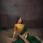 Green Saree Swarovski Sequin Blooming Work with Unique Border & Designer Blouse - Buy_1