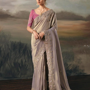 Grey Ethnic Pure Tissue Saree with Hand Work Designer Blouse