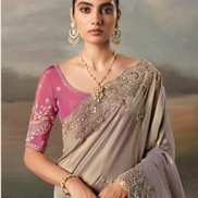 Grey Ethnic Pure Tissue Saree with Hand Work Designer Blouse_1