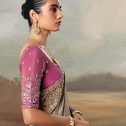 Grey Ethnic Pure Tissue Saree with Hand Work Designer Blouse_2