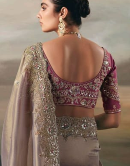 Grey Ethnic Pure Tissue Saree with Hand Work Designer Blouse_3