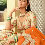 Handcrafted Silk Lehenga Blouse with Heavy Embroidery, Butti Weaving & Art Mirror Highlights Net Dupatta Set - Buy_1