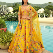 Handcrafted Silk Lehenga Blouse with Heavy Embroidery, Butti Weaving & Art Mirror Highlights Net Dupatta Set - Buy_2