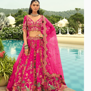 Handcrafted Silk Lehenga Blouse with Heavy Embroidery, Butti Weaving & Art Mirror Highlights Net Dupatta Set - Buy_4