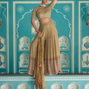 Intricate Embroidered Pista Green Georgette Palazzo with Matching Blouse & Dupatta - Buy