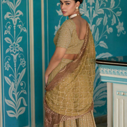 Intricate Embroidered Pista Green Georgette Palazzo with Matching Blouse & Dupatta - Buy_1