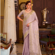 Luxurious Purple Banarasi Satin Silk Saree with Intricate Patterns - Buy
