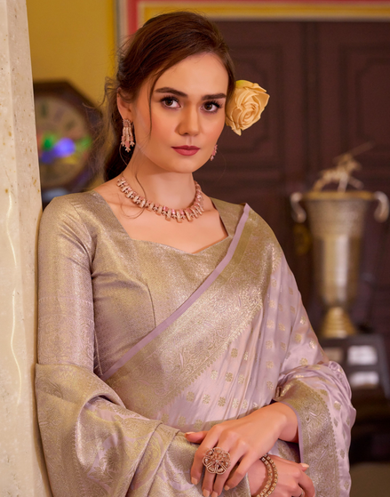 Luxurious Purple Banarasi Satin Silk Saree with Intricate Patterns - Buy_1