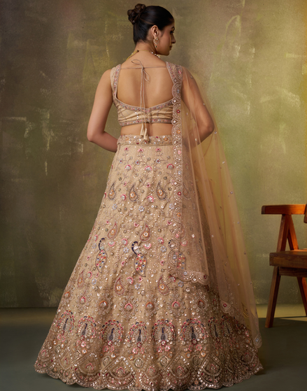 Luxury Net Fabric Lehenga Choli Featuring Intricate Sequins Embroidery with Dupatta - Buy
