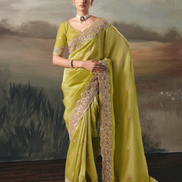 Luxury Pista Green Fancy Tissue Festive Saree with Designer Blouse