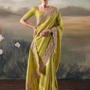 Luxury Pista Green Fancy Tissue Festive Saree with Designer Blouse_1