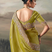 Luxury Pista Green Fancy Tissue Festive Saree with Designer Blouse_2