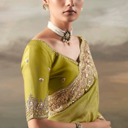 Luxury Pista Green Fancy Tissue Festive Saree with Designer Blouse_3