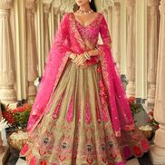 Luxury Silk Embroidered Lehenga Set with Cut Work Border & Mirror Work Blouse & Net Dupatta Included - Buy