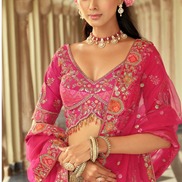 Luxury Silk Embroidered Lehenga Set with Cut Work Border & Mirror Work Blouse & Net Dupatta Included - Buy_1
