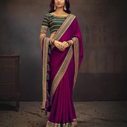 Magenta Blooming Saree Swarovski Sequin Work with Unique Border & Designer Blouse - Buy