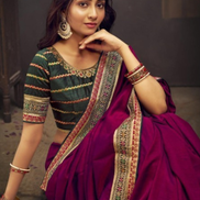 Magenta Blooming Saree Swarovski Sequin Work with Unique Border & Designer Blouse - Buy_1
