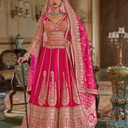 Majestic Art Silk Heavy Work Lehenga Set with Embroidery & Embellishments Ideal for Brides & Bridesmaids - Buy