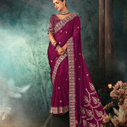 Majestic Magenta Handcrafted Saree Luxurious Aari and Handwork Detailing for Special Occasions - Buy