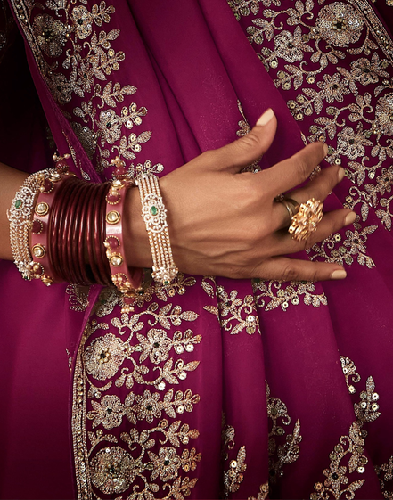 Majestic Magenta Handcrafted Saree Luxurious Aari and Handwork Detailing for Special Occasions - Buy_2
