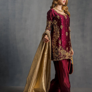 Maroon Sequin Embroidered Punjabi Salwar Suit Set with Stylish Dupatta