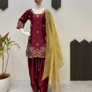 Maroon Sequin Embroidered Punjabi Salwar Suit Set with Stylish Dupatta_3