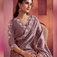 Mauve Bandhani Saree in Satin Silk Two-Tone Finish with Embroidery & Handcrafted Embellishments - Buy_1