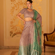 Mauve Glow Heavy Embroidered Georgette Palazzo with Matching Blouse & Dupatta - Buy