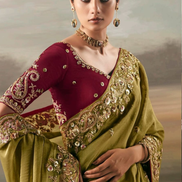 Mehendi Green Festive Wear Pure Tissue Saree with Designer Hand Work Blouse_2
