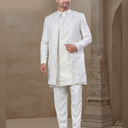 Men’s White Floral Jacquard Silk Kurta Pant Jacket Set – Timeless Ethnic Elegance_1