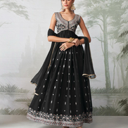 Midnight Muse Black Embroidered Anarkali Set with Graceful Dupatta Timeless Ethnic Charm - Buy