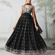 Midnight Muse Black Embroidered Anarkali Set with Graceful Dupatta Timeless Ethnic Charm - Buy_2
