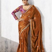 Minimalist Elegance Brown Embroidered Saree and Printed Blouse - Buy