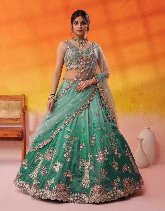 Modern Tissue Fabric Lehenga with Luxe Sequin Embroidery & Dupatta - Buy