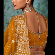 Mustard Aari Work Saree Fancy Fabric with Intricate Hand Embroidery and Blouse - Buy_2