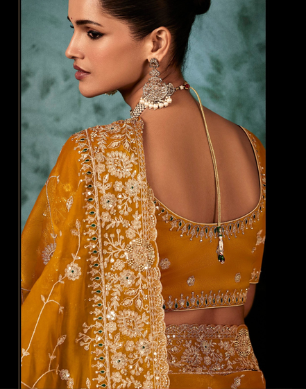 Mustard Aari Work Saree Fancy Fabric with Intricate Hand Embroidery and Blouse - Buy_2