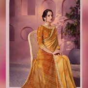 Mustard Satin Silk Bandhani Saree with Two-Tone Shaded Print & Elegant Hand Embellishments - Buy_2