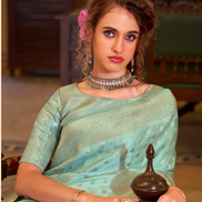 Ocean Mist Sea Green Satin Banarasi Silk Saree with Royal Vibes - Buy_1