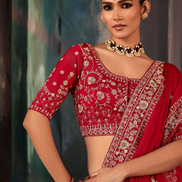 Opulent Red Designer Saree Fancy Fabric with Masterful Aari and Hand Embroidery - Buy_1