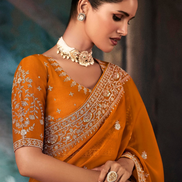 Orange Embroidered Fancy Saree Aari and Handwork Accents with Matching Blouse - Buy_1