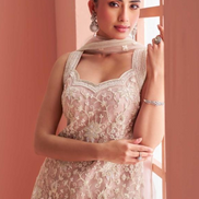 Peach Festive Palazzo Set Embroidered Halter Neck Top with Bead Highlights_1