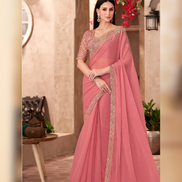 Peach Georgette Saree with Georgette Work Blouse Elegant Ethnic Ensemble - Buy_1