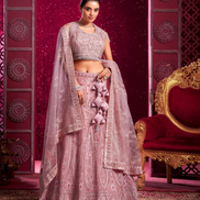 Peach Premium Net Lehenga Set with Mirror Work, Pearl Latkans & Zarkan Embroidery - Buy