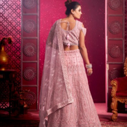 Peach Premium Net Lehenga Set with Mirror Work, Pearl Latkans & Zarkan Embroidery - Buy_2