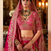 Pink Paisley Pattern Silk Lehenga with Embroidery, Sequin, Pearl & Zari Work Blouse & Dual Dupatta Set - Buy_1