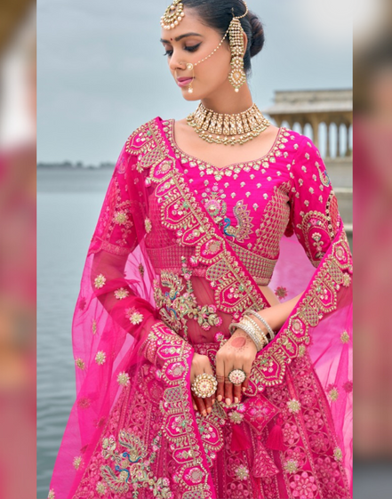 Pink Perfection Bridal Silk Lehenga with Ornate Khatli Handwork & Heavy Embellishments - Buy_1