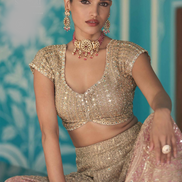 Premium Beige Georgette Palazzo Set with Embroidered Blouse and Dupatta - Buy_1