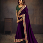 Premium Dark Purple Saree Heavy Swarovski Sequin Embroidery with Designer Border & Matching Blouse - Buy